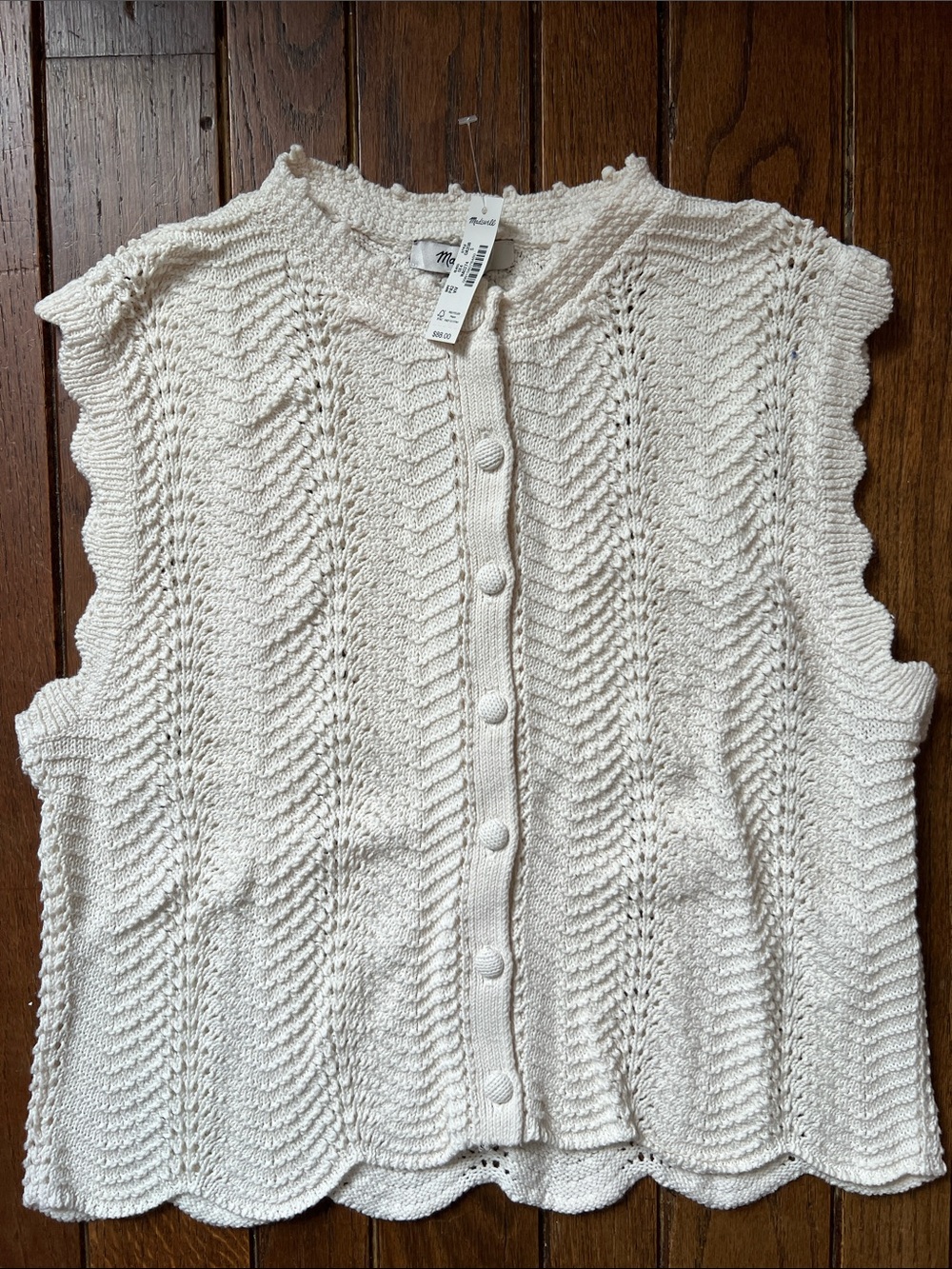 Madewell Cream Wavy-Knit Button-Front Top Size Small New With Tags NWT - Picture 2 of 8